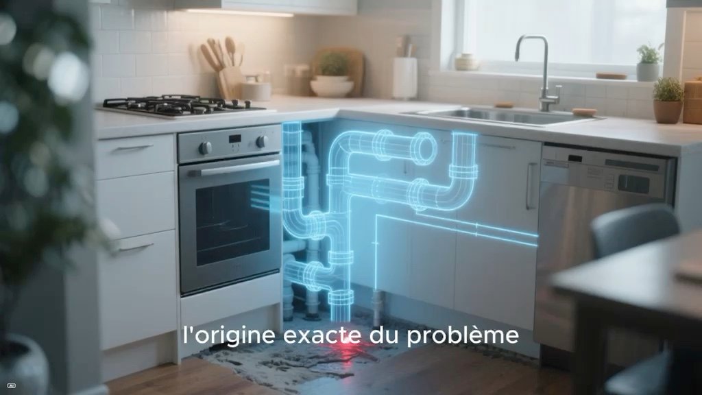 Repérage du tracé des canalisations sous une cuisine